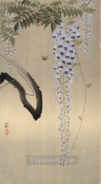 decoración floral de glicinas y abejas Ohara Koson Pinturas al óleo